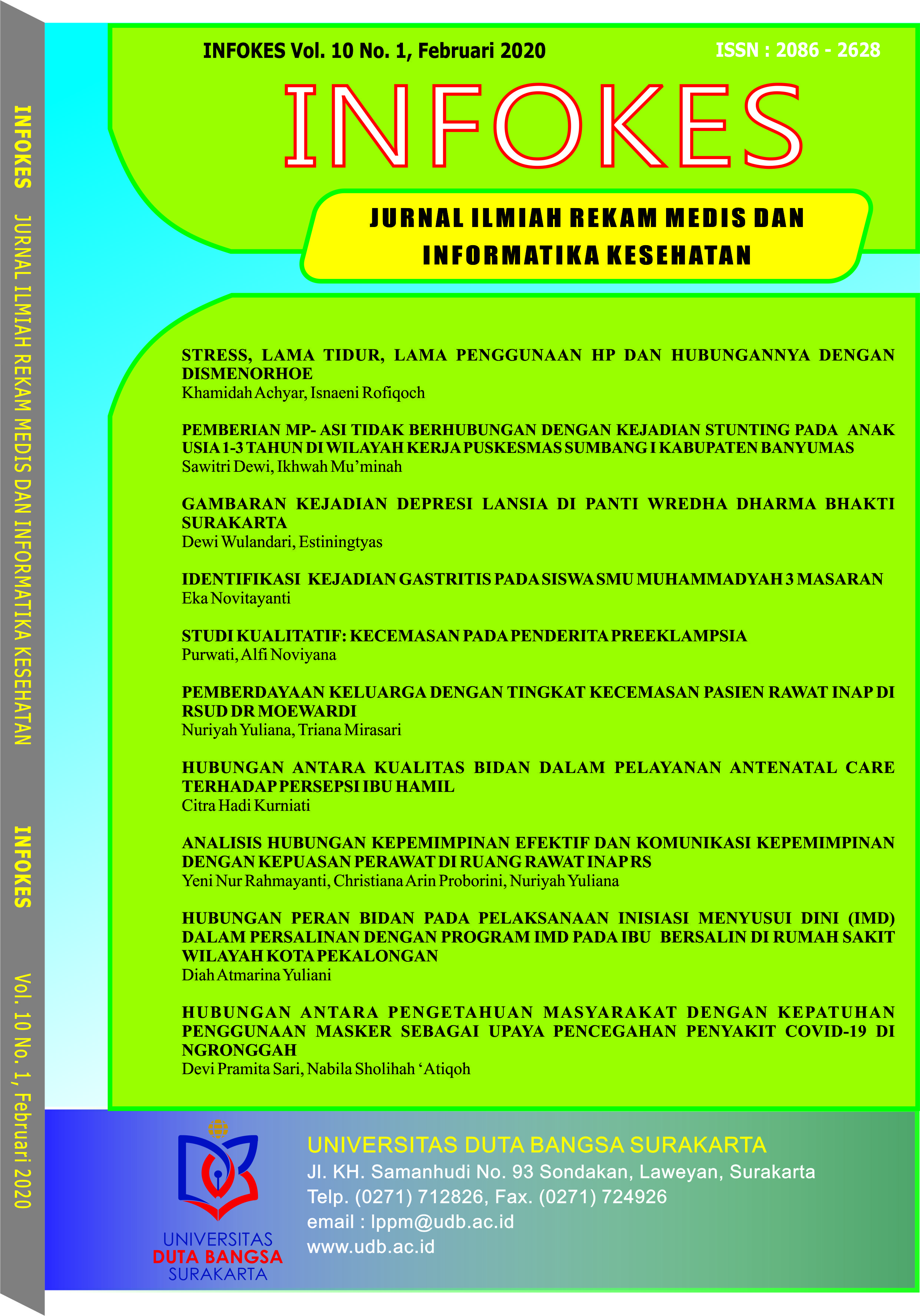 					View Vol. 10 No. 1 (2020): Jurnal Ilmiah Rekam Medis dan Informatika Kesehatan
				